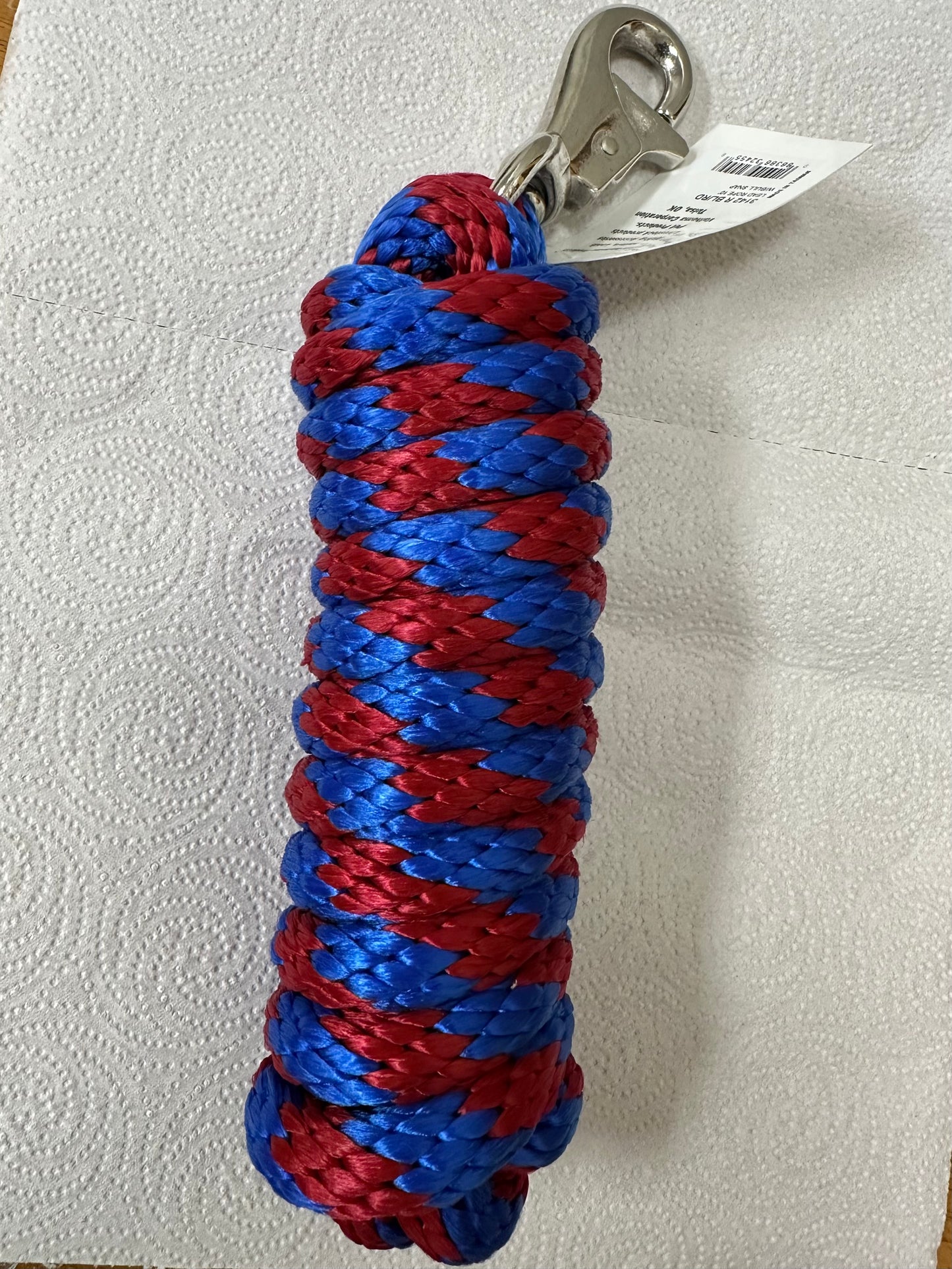 LEAD ROPE 10' POLY W/BULL SNAP RED/BLUE