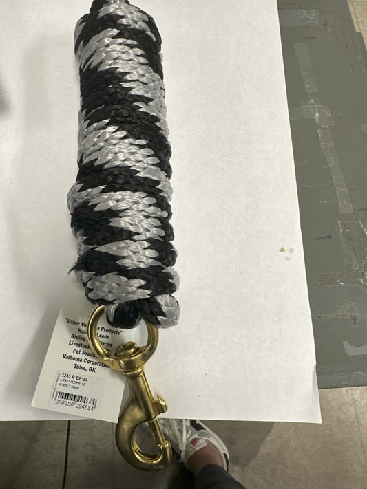 LEAD ROPE 10' W/BRASS BOLT BLK/SILVER