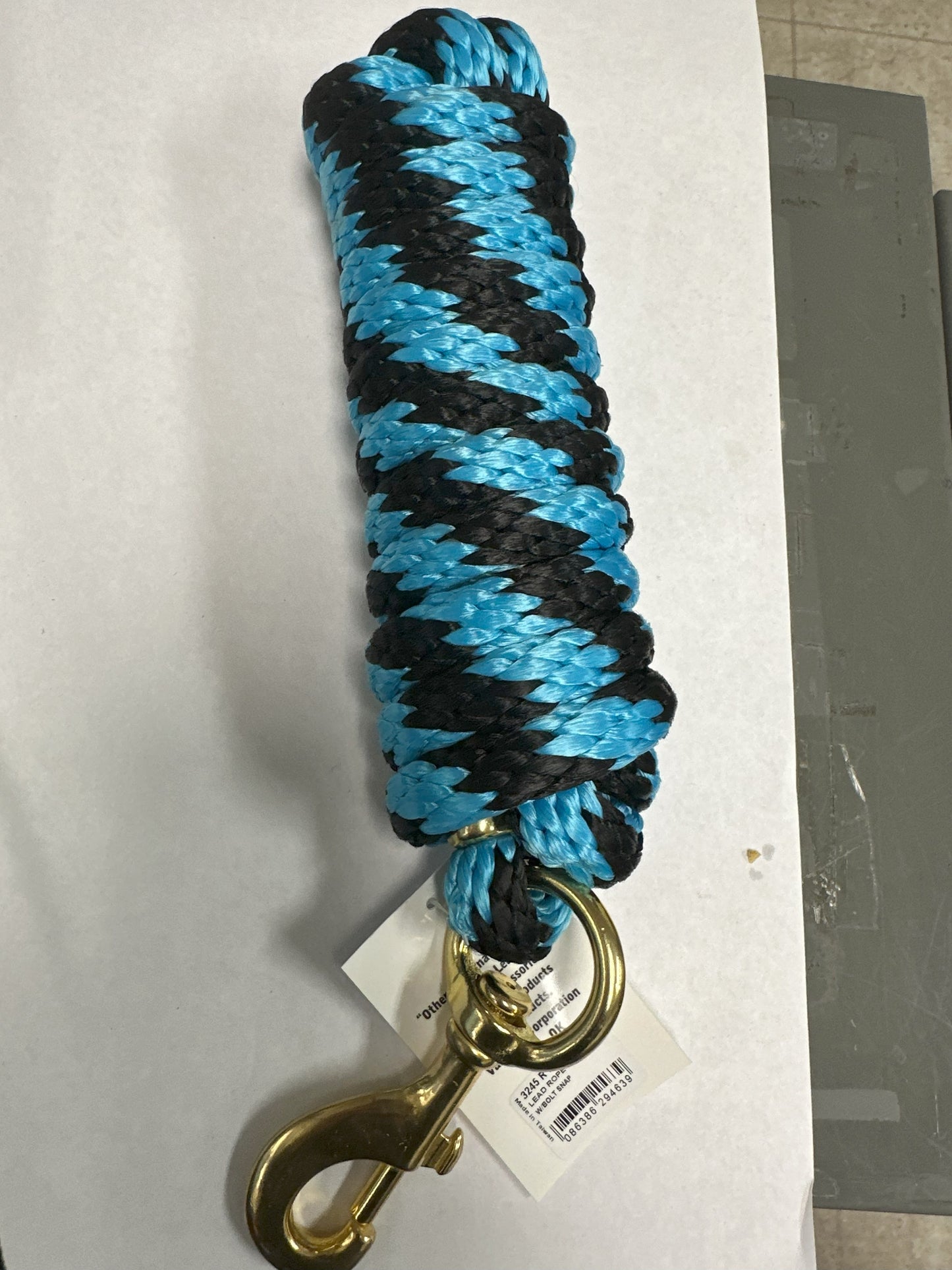 LEAD ROPE 10' W/BRASS BOLT BLK/TURQUOISE