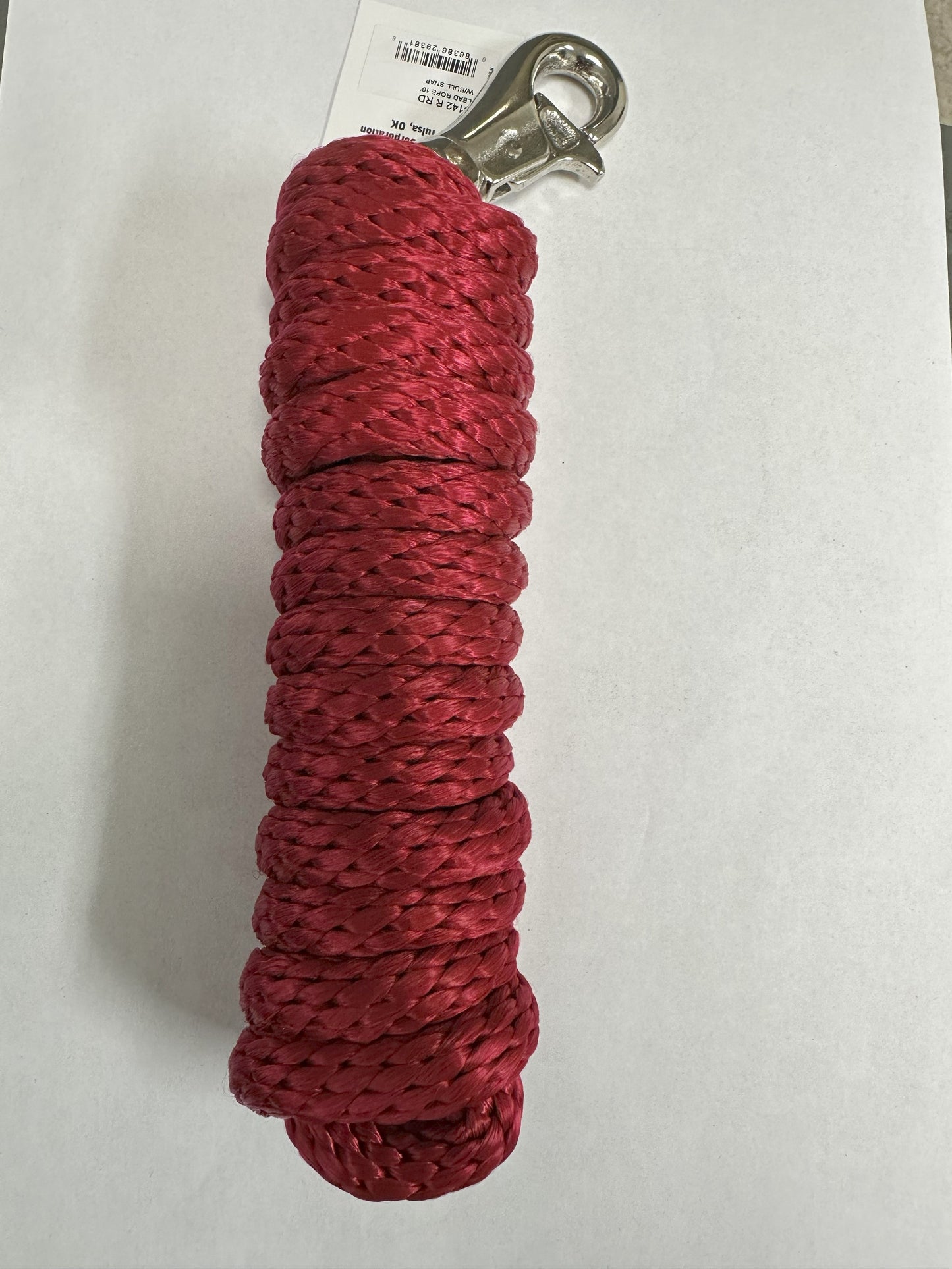 LEAD ROPE 10' POLY W/BULL SNAP RED