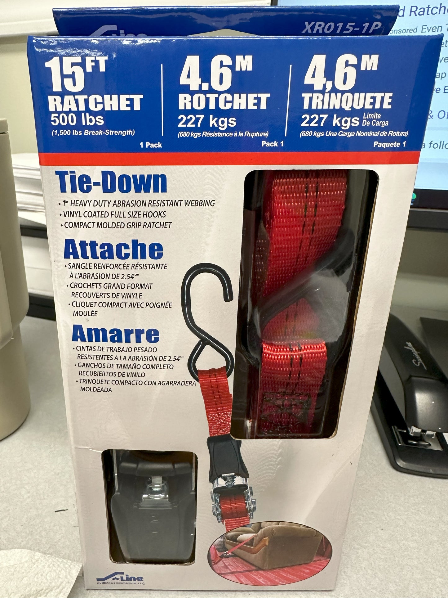 RATCHET STRAP 15' RED